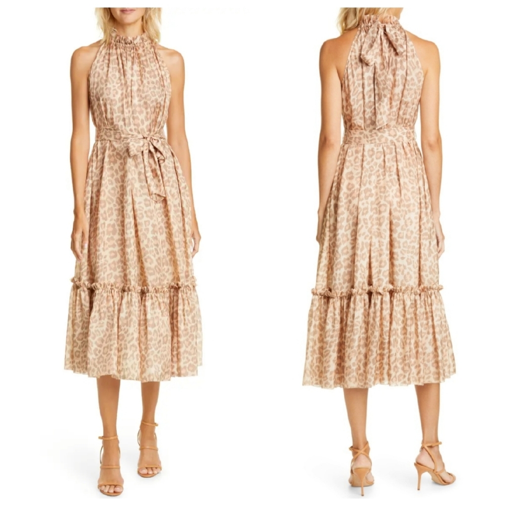 Zimmermann Kirra Leopard Print Silk Midi Dress